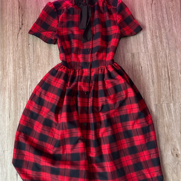 Unique Vintage Red and Black Plaid Midi Dress - Picture 5 of 13